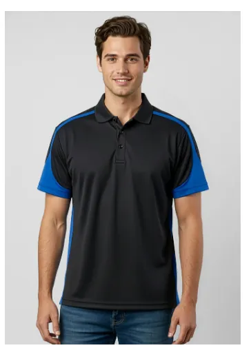 Black and blue branded polo shirt